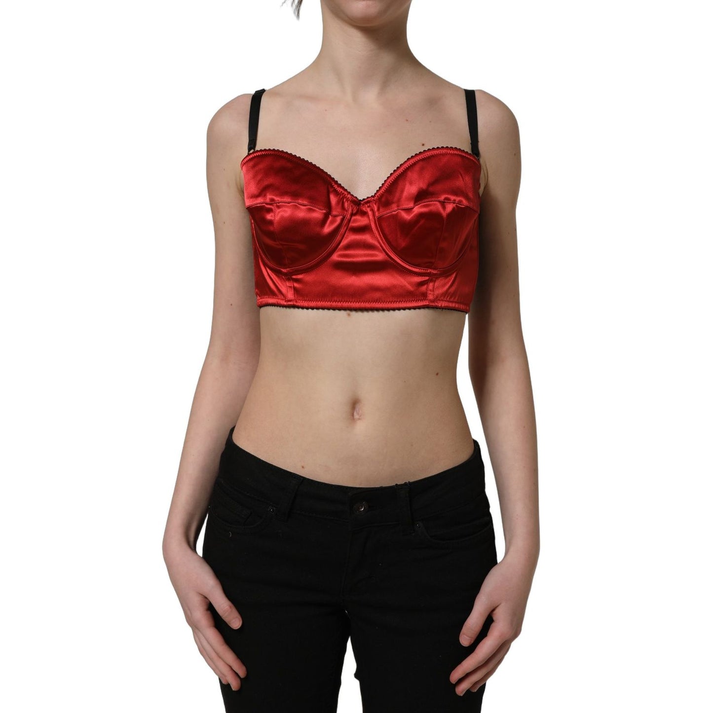 Dolce & Gabbana Red Polyester Satin Bustier Cropped Tank Top