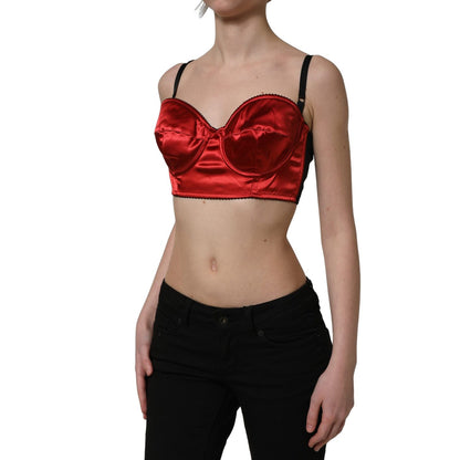 Dolce & Gabbana Red Polyester Satin Bustier Cropped Tank Top