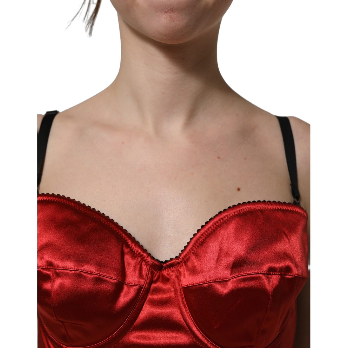 Dolce & Gabbana Red Polyester Satin Bustier Cropped Tank Top