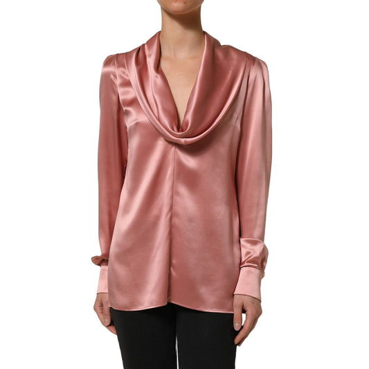 Dolce & Gabbana Pink Satin Silk V-neck Long Sleeves Blouse Top