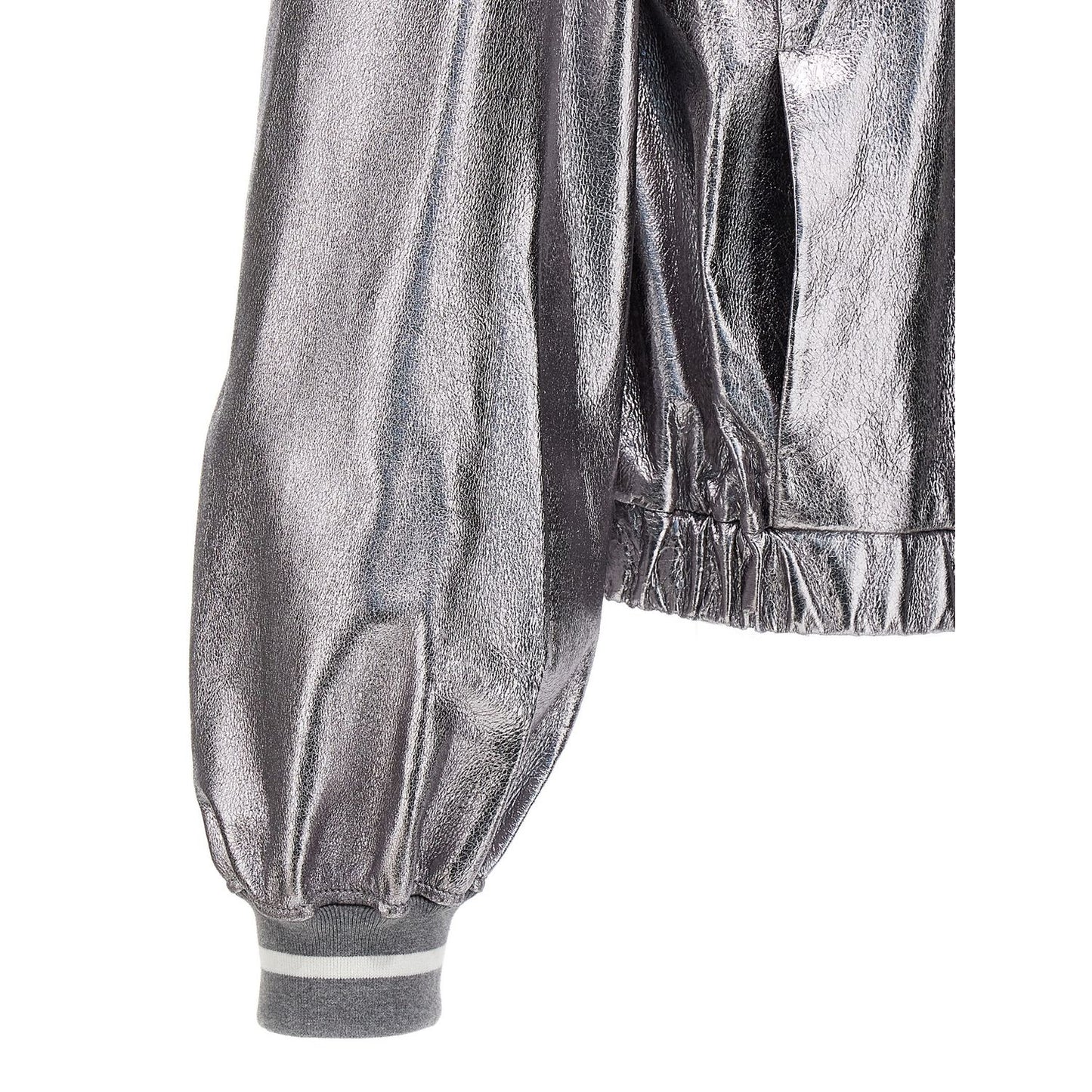 Brunello Cucinelli Silver Leather Bomber