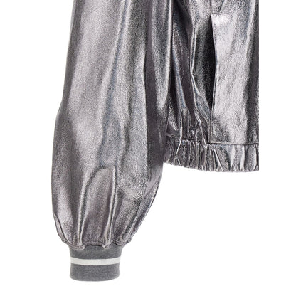 Brunello Cucinelli Silver Leather Bomber