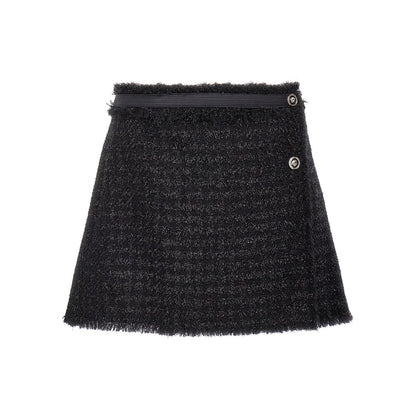 Versace Black Virgin Wool Long Skirt