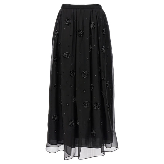 Max Mara Black Silk Midi Skirt
