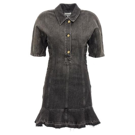 Ganni Black Cotton Short Dress
