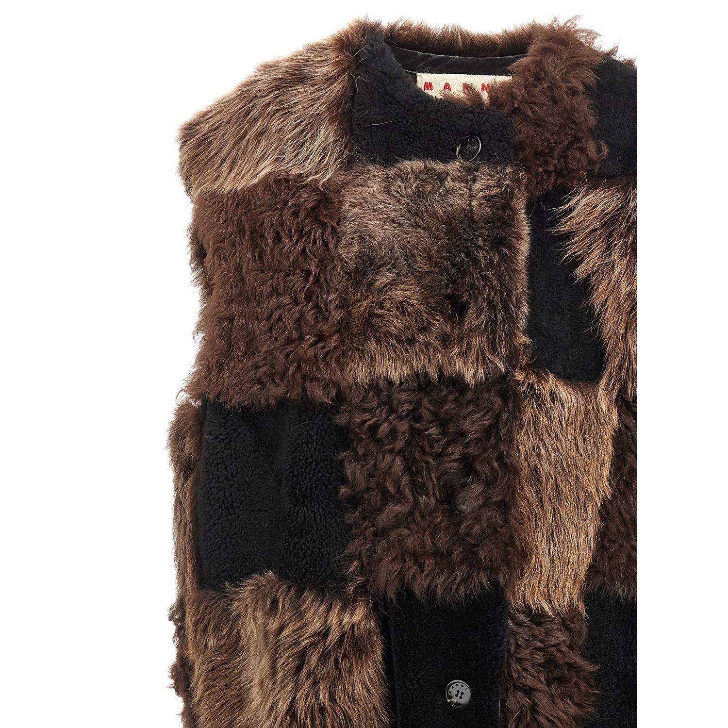 Marni Brown Lamb Fur Sleeveless Jacket