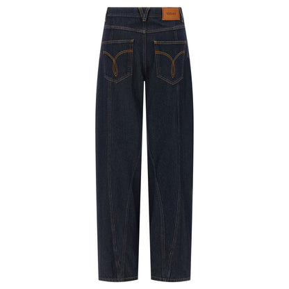 Versace Blue Cotton High-Waisted Jean