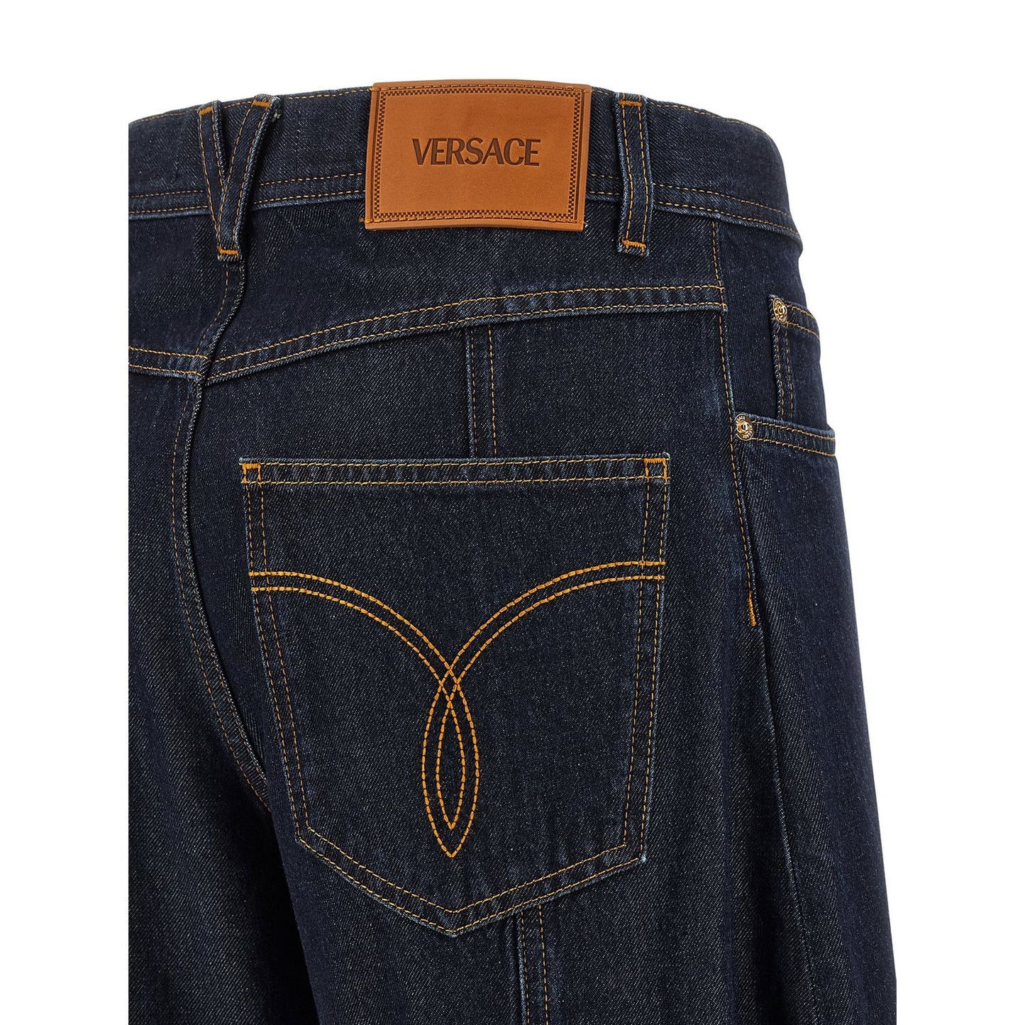 Versace Blue Cotton High-Waisted Jean