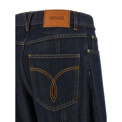 Versace Blue Cotton High-Waisted Jean
