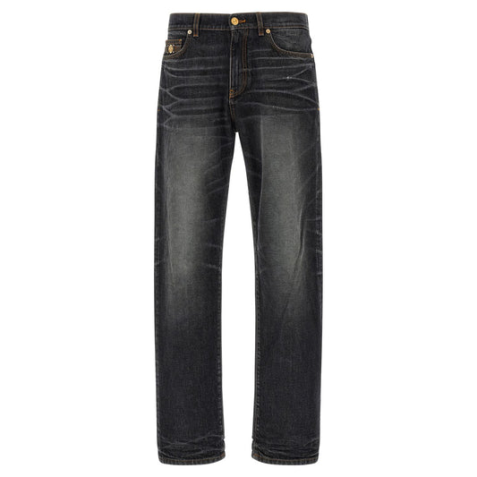 Versace Black Cotton Straight-Leg Jeans