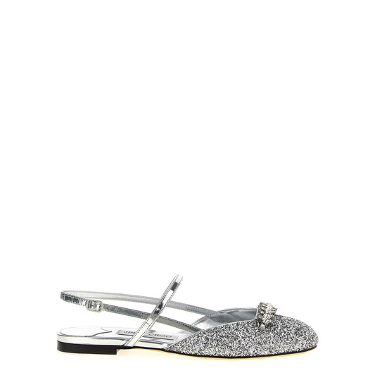 Jimmy Choo Silver Tencel Ballet Flats