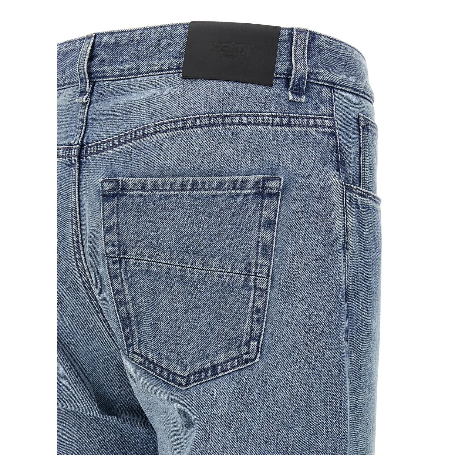 Fendi Blue Cotton Straight-Leg Jeans