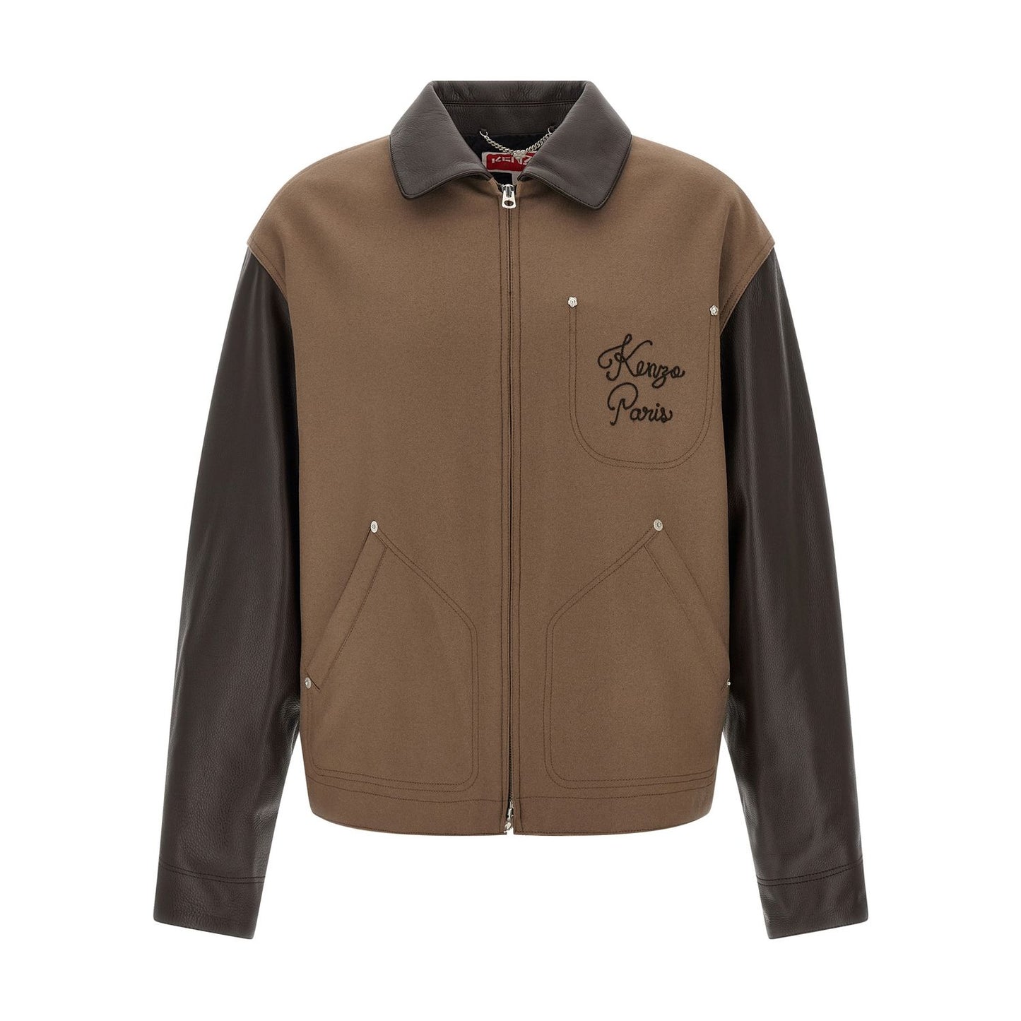 Kenzo Brown Virgin Wool Leather Jacket