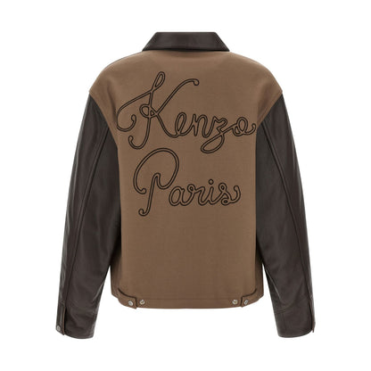 Kenzo Brown Virgin Wool Leather Jacket
