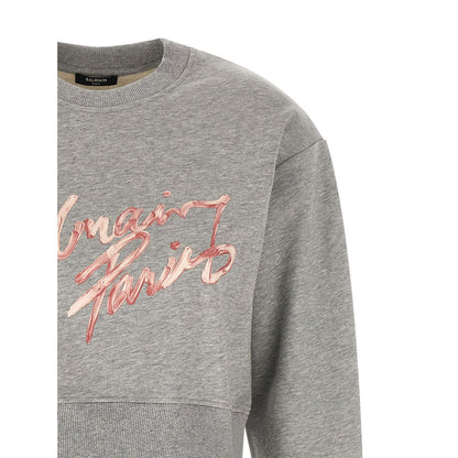 Balmain Gray Cotton Sweatshirt