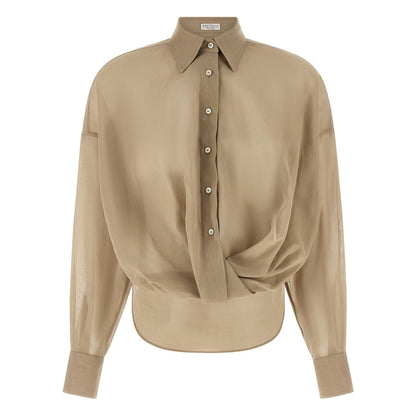 Brunello Cucinelli Beige Cotton Blouse