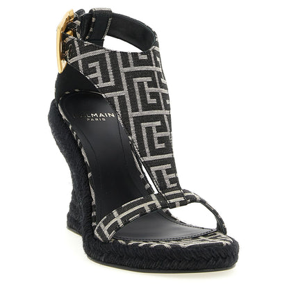 Balmain Black Polyester Wedge Sandals