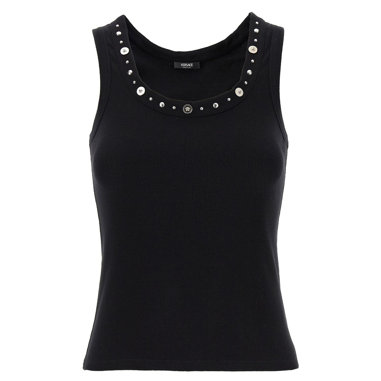 Versace Black Cotton Sleeveles T-Shirt