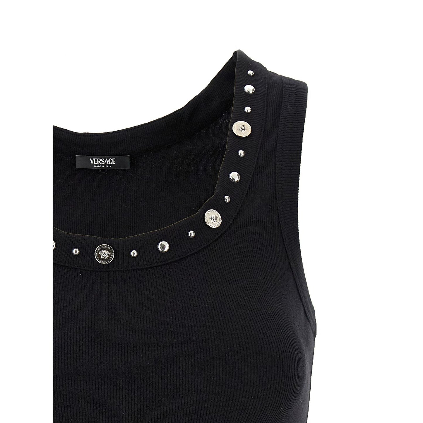 Versace Black Cotton Sleeveles T-Shirt
