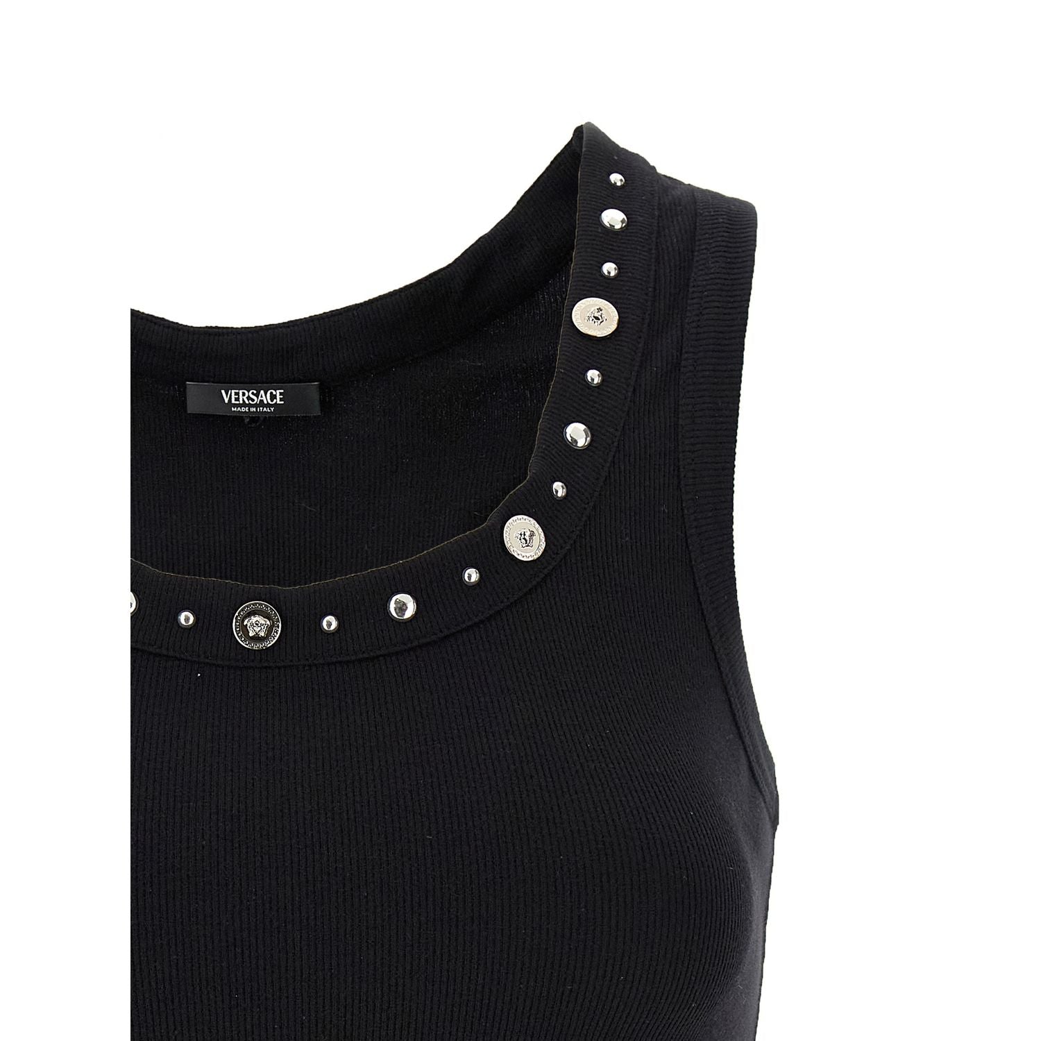 Versace Black Cotton Sleeveles T-Shirt