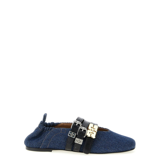 Ganni Blue Organic Cotton Ballet Flats