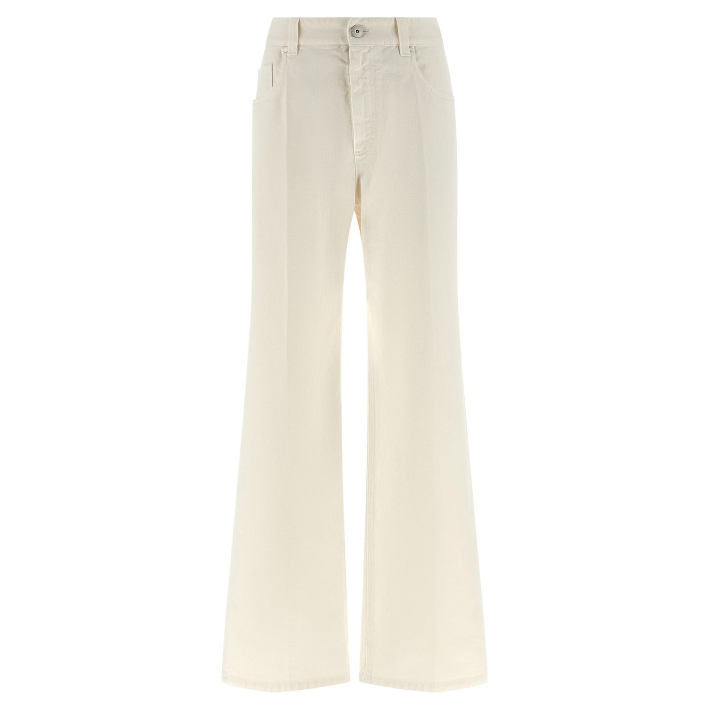 Brunello Cucinelli White Cotton Relaxed Fit Jeans