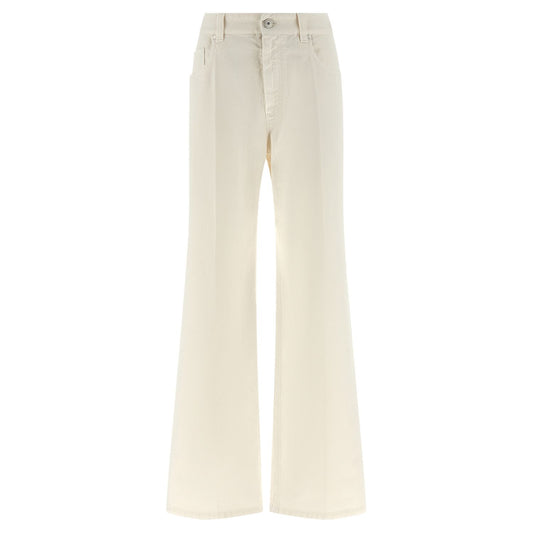Brunello Cucinelli White Cotton Relaxed Fit Jeans