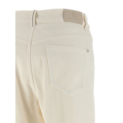 Brunello Cucinelli White Cotton Relaxed Fit Jeans