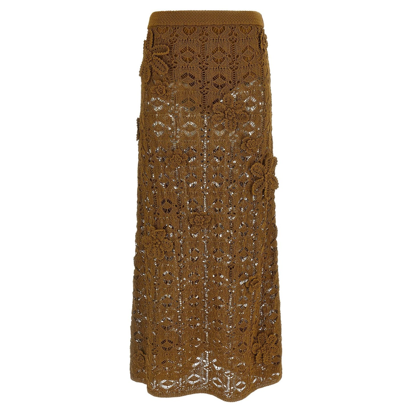 PINKO Brown Cotton Midi Skirt