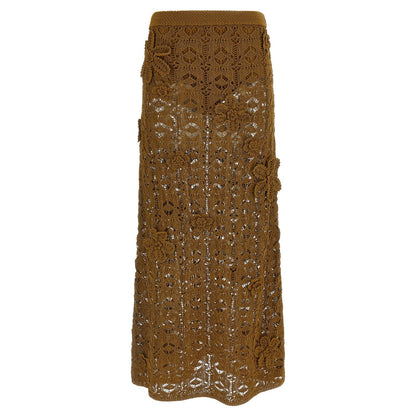 PINKO Brown Cotton Midi Skirt