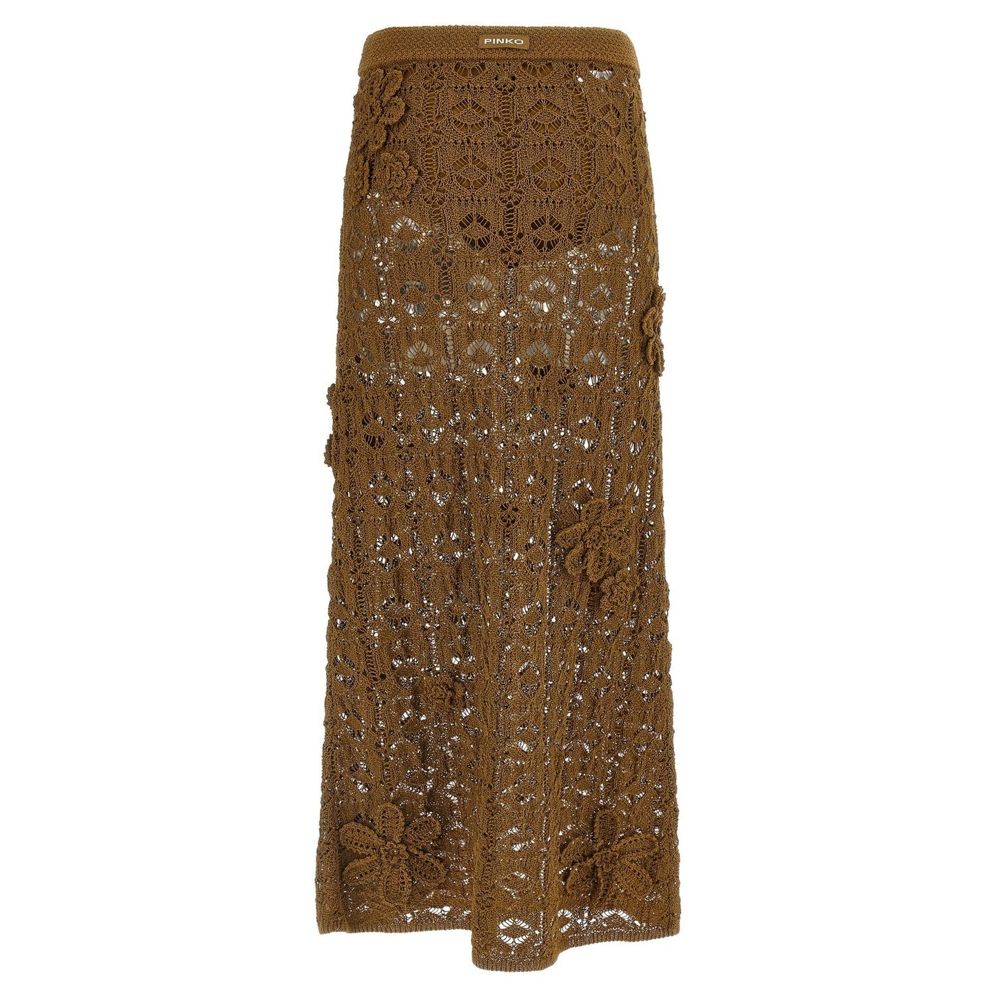 PINKO Brown Cotton Midi Skirt