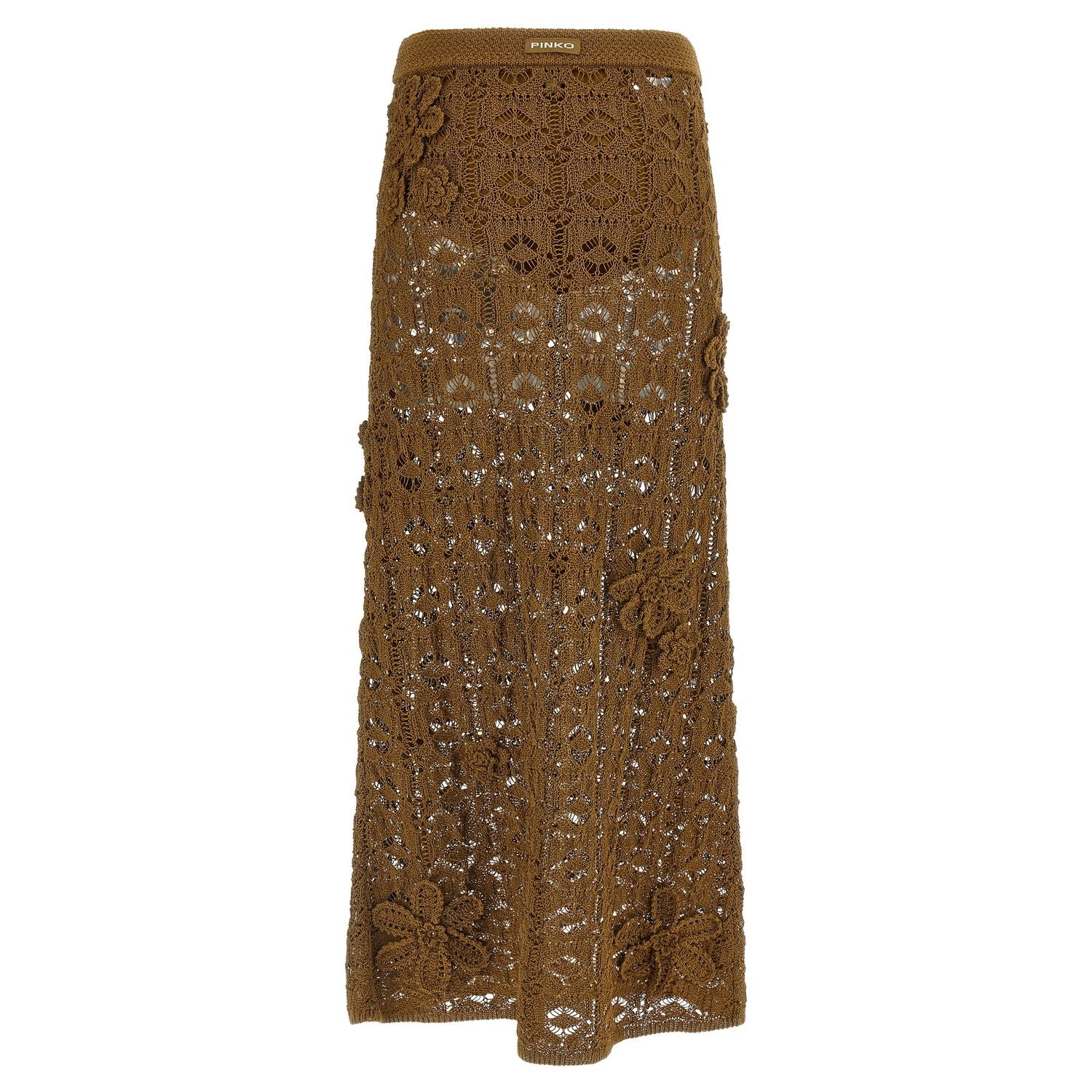 PINKO Brown Cotton Midi Skirt