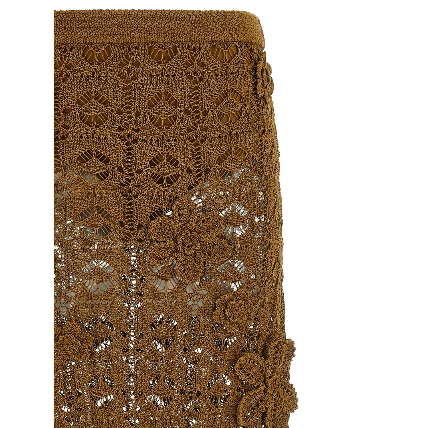 PINKO Brown Cotton Midi Skirt