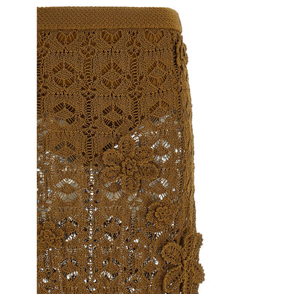 PINKO Brown Cotton Midi Skirt