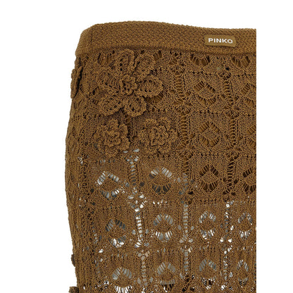 PINKO Brown Cotton Midi Skirt