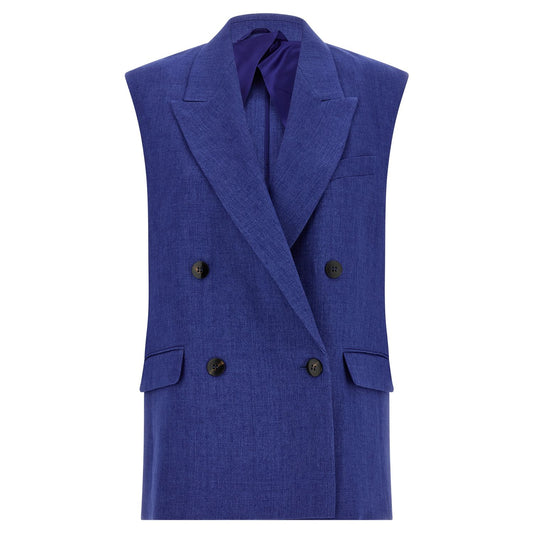 Max Mara Blue Linen Sleeveless Jacket