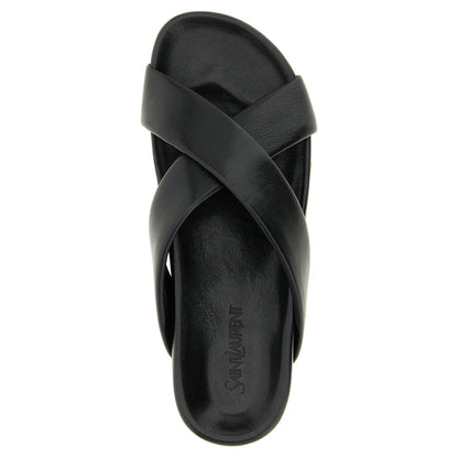 Saint Laurent Black Lamb Leather Slides