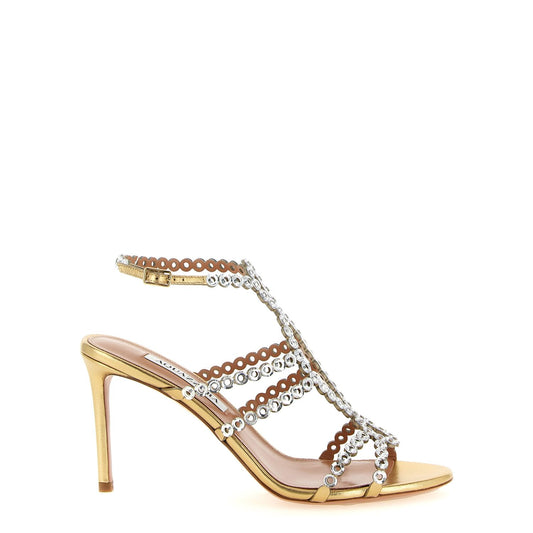 Aquazzura Gold Lamb Leather Stiletto Heel Sandals