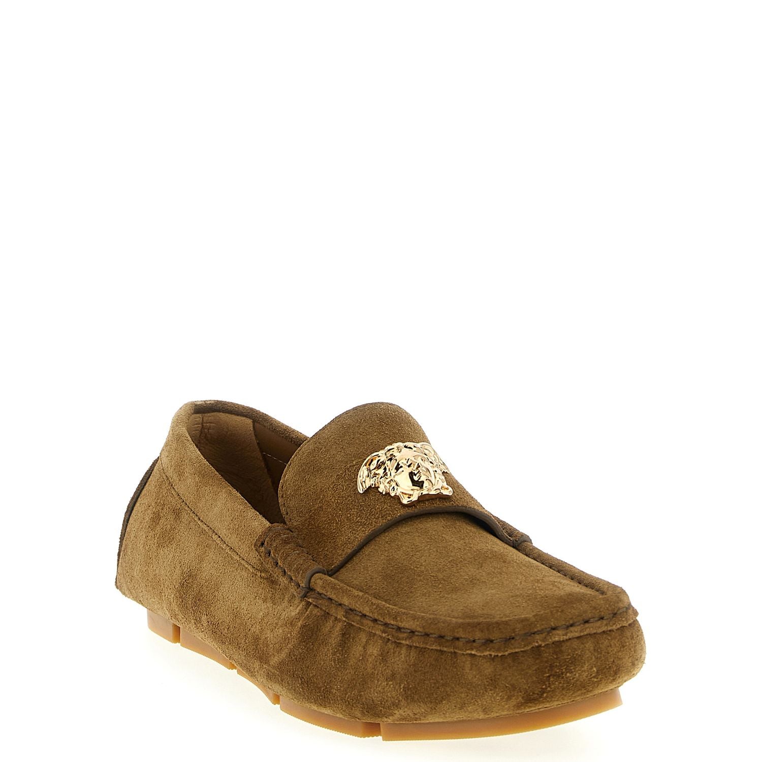 Versace Brown Calfskin Slip-On Loafers