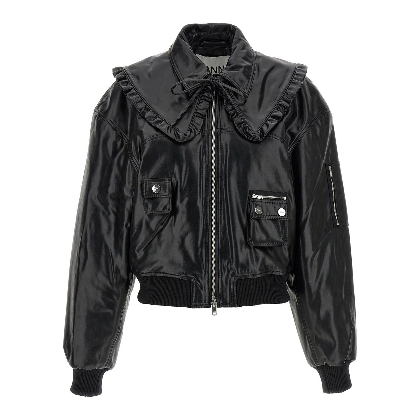 Ganni Black Leather Bomber
