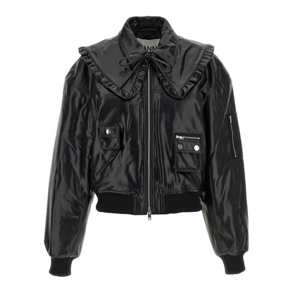 Ganni Black Leather Bomber
