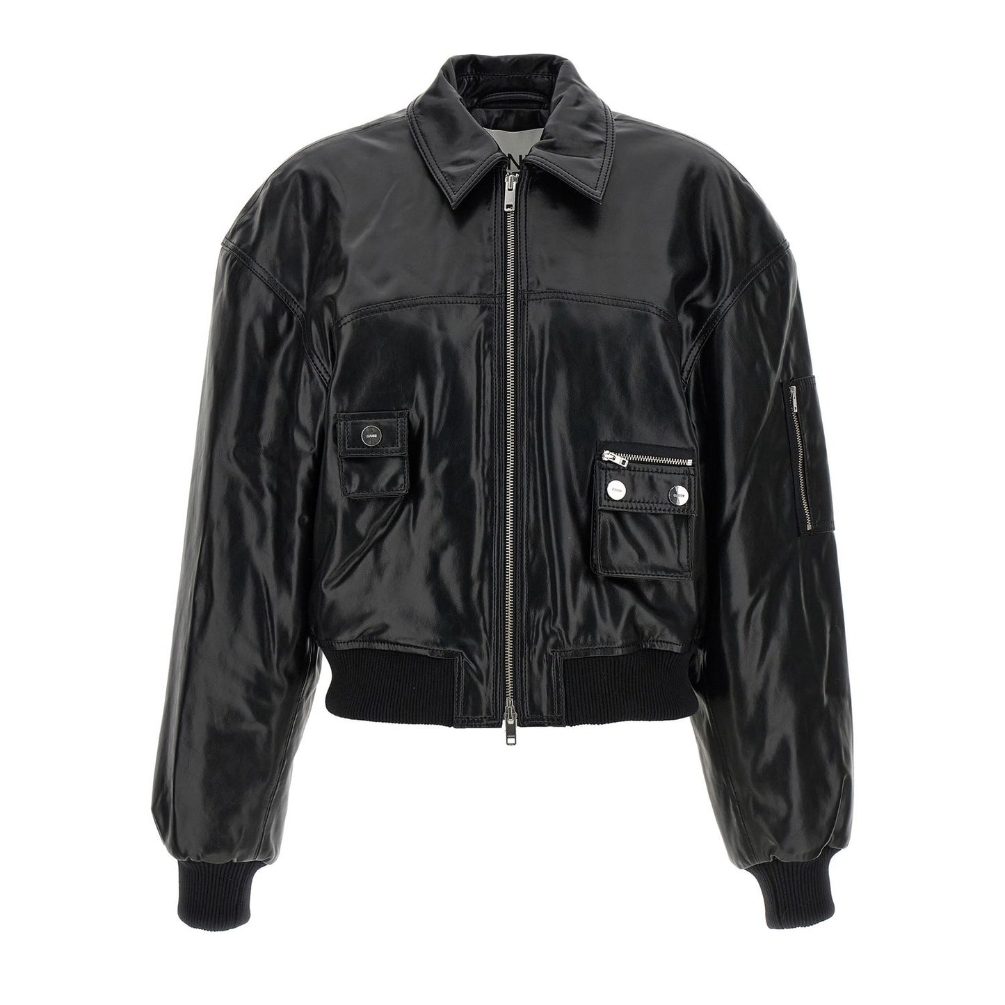 Ganni Black Leather Bomber