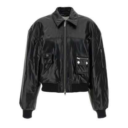 Ganni Black Leather Bomber