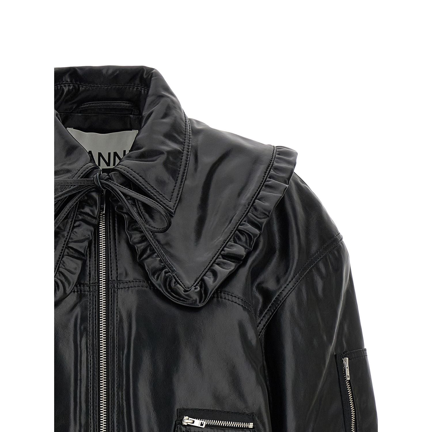 Ganni Black Leather Bomber