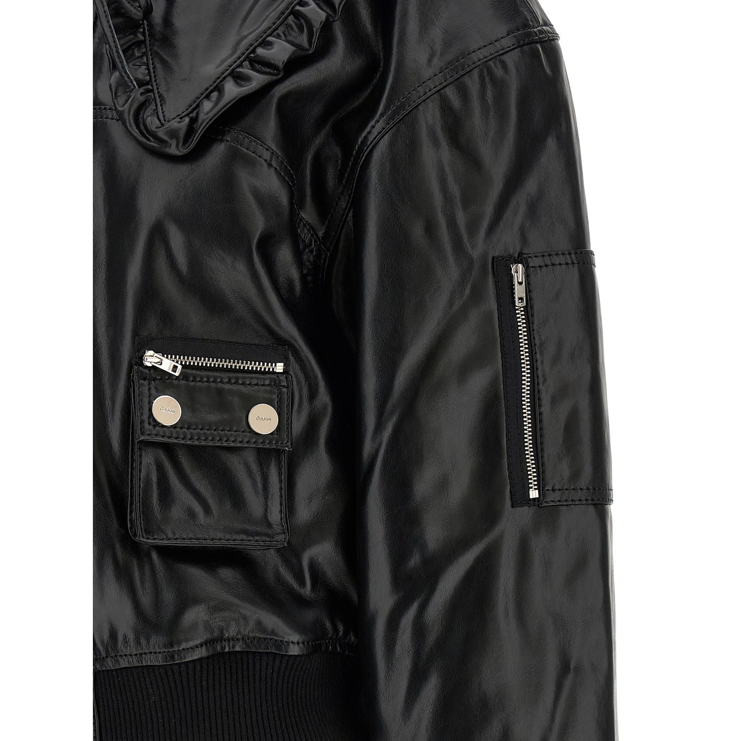 Ganni Black Leather Bomber