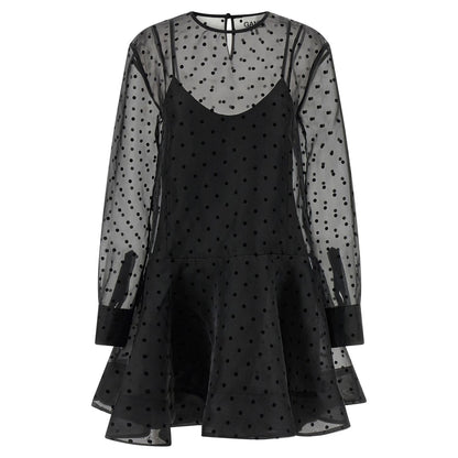 Ganni Black Recycled Polyester Short Dress