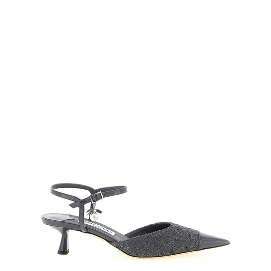 Jimmy Choo Gray Tencel Mid Heel Pumps