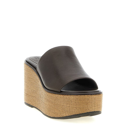 Brunello Cucinelli Brown Calfskin Wedge Sandals