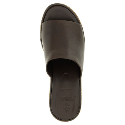 Brunello Cucinelli Brown Calfskin Wedge Sandals