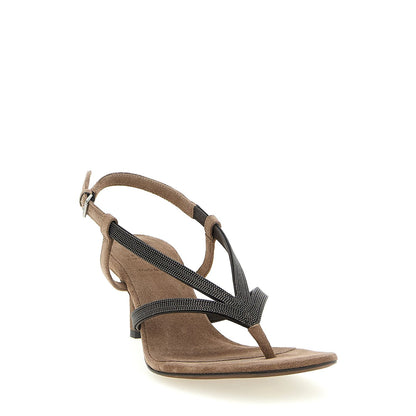 Brunello Cucinelli Beige Lamb Leather Flat Sandals